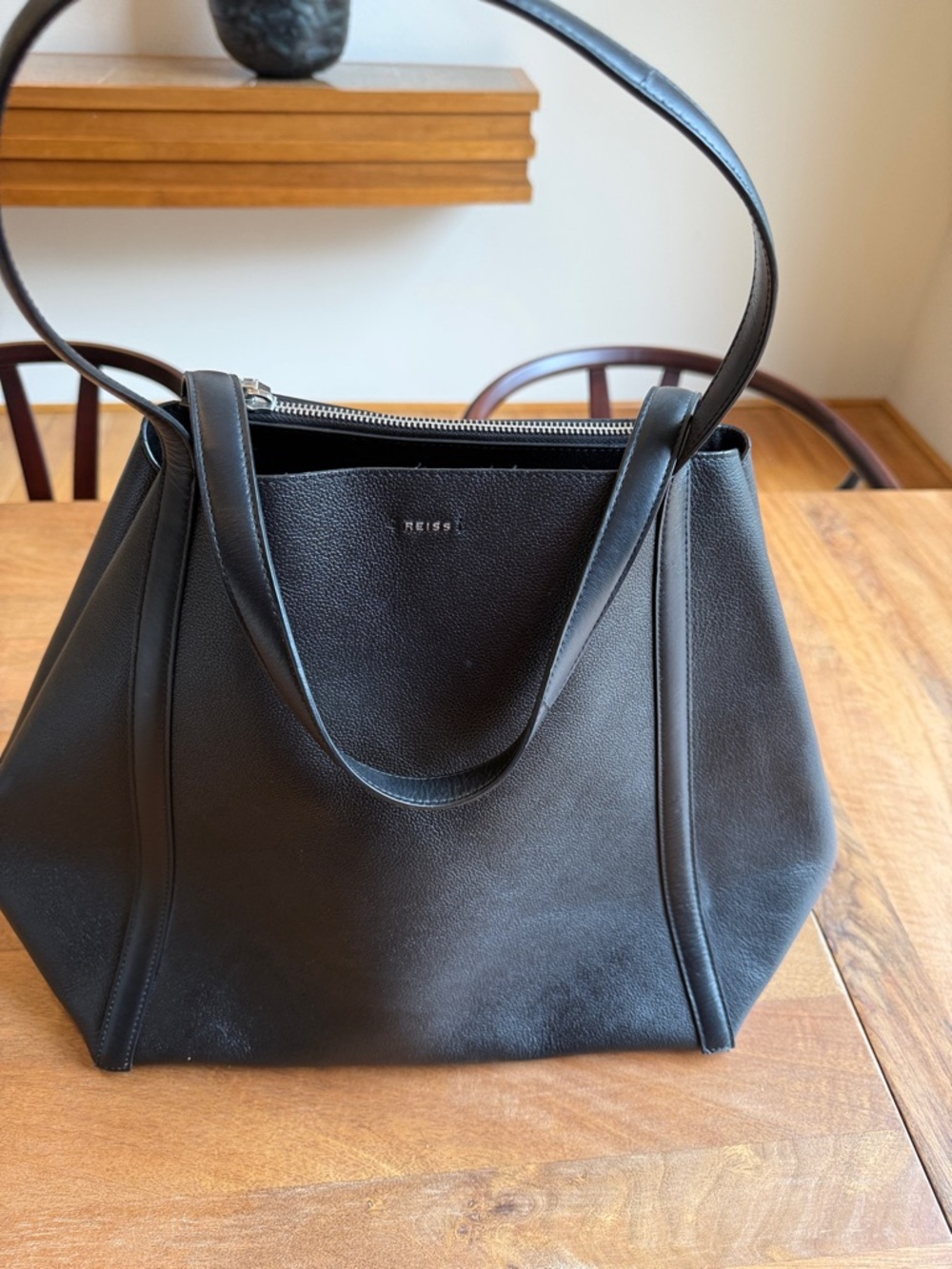 Reiss Black Pebbled Leather Tote